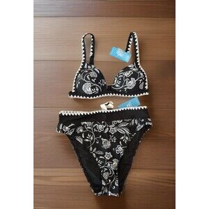 Cupshe Floral Crochet Bikini Set NWT Black White Padded XS Top M Bottom